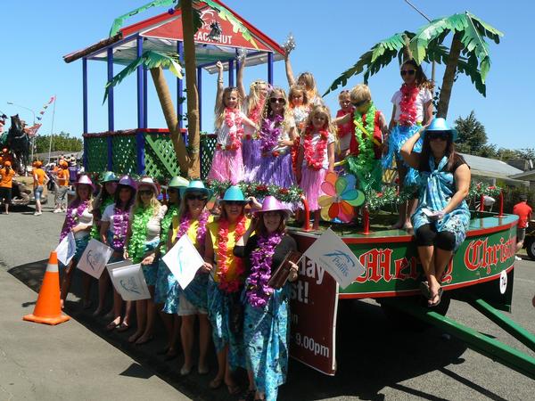 The Palms team and family members getting ready for the Santa Parade